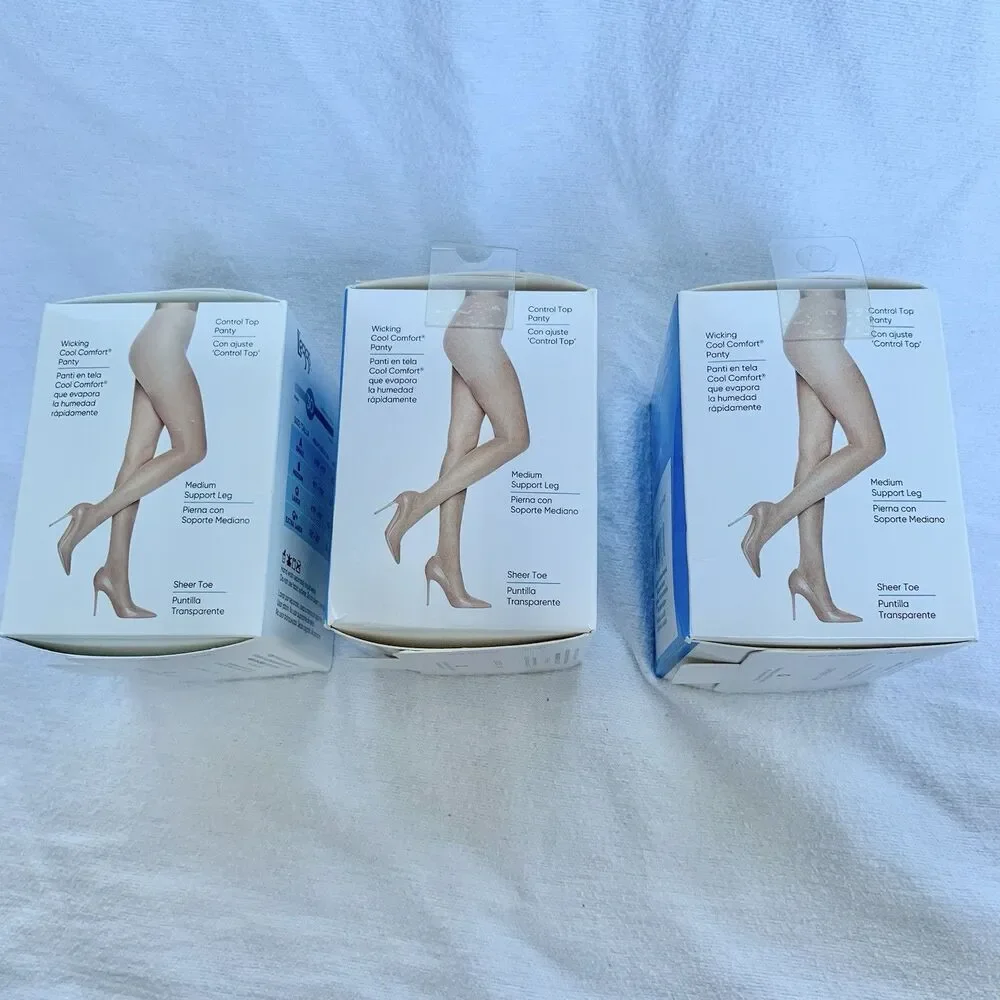 L’eggs 3 Pack Sheer Energy Control Top Medium Support Compression Tights Sz Q+